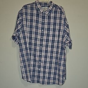 Eddie Bauer 2XL Navy and White Plaid Button Down Shirt